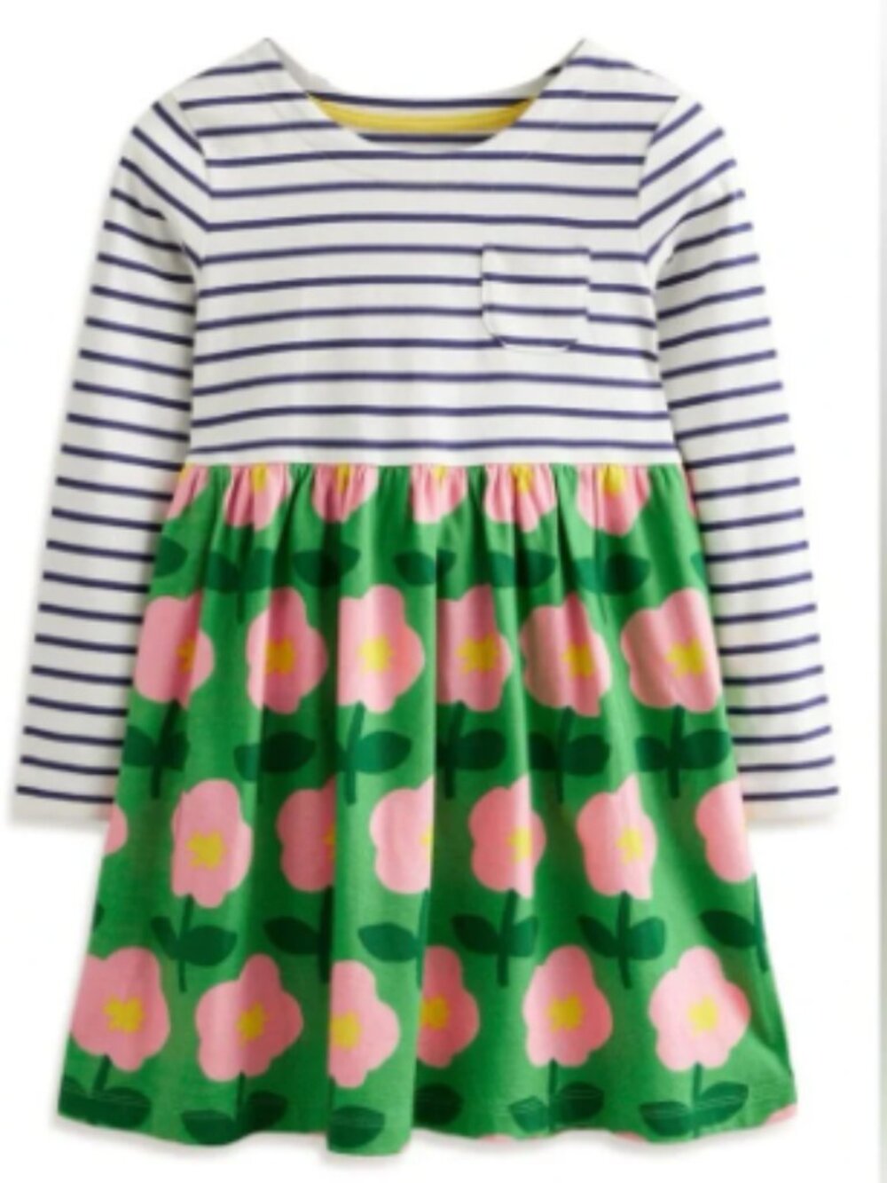 Mini Boden Size 11 12 Hotchpotch Mix Print Long Sleeve Cotton Dress Blue Green